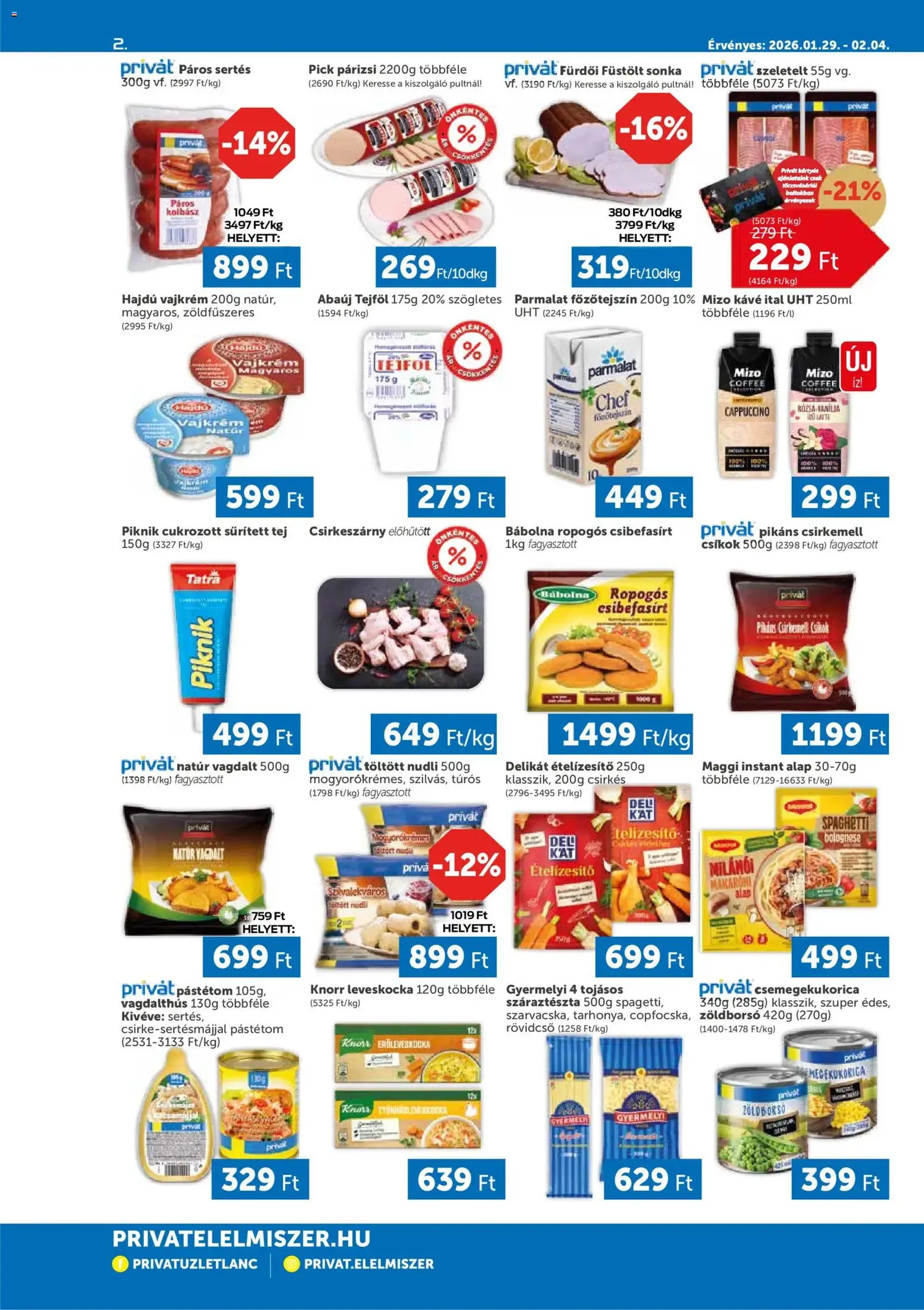 PRIVÁT Akciós újság - 2026.01.29. érvényes szórólap 2 oldal 4 oldalból