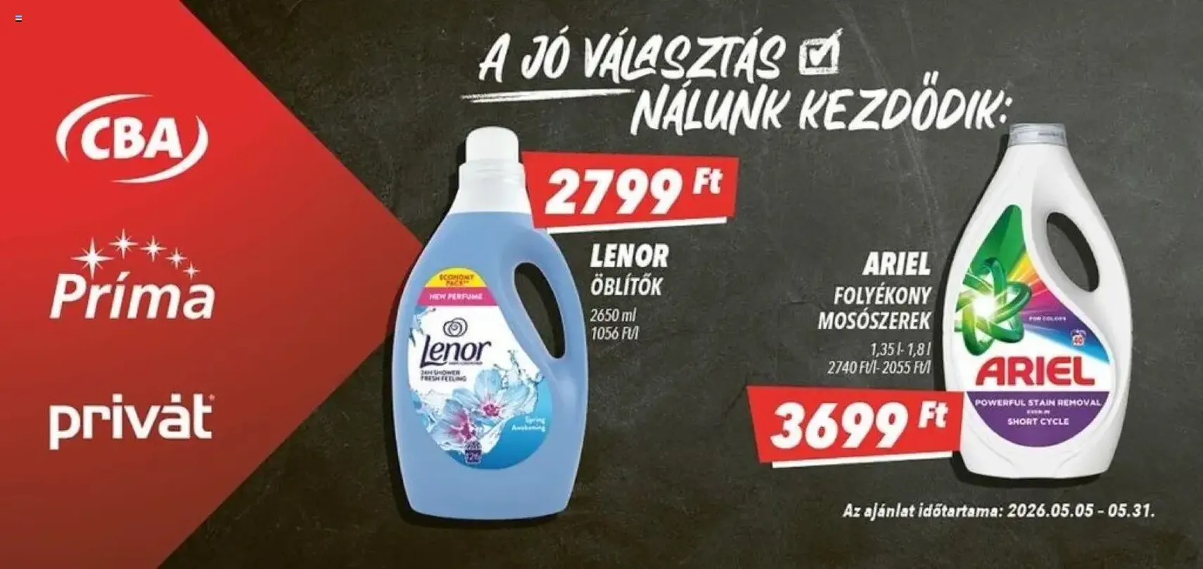 CBA Príma Óriásplakátok - 2026.05.05. érvényes szórólap 3 oldal 5 oldalból