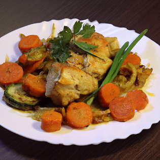 Previsualización de la receta Receta de contramuslos de pollo guisados con verduras a la cerveza