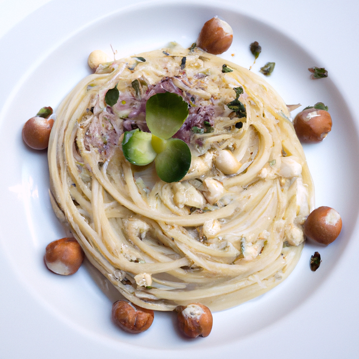 Creamy Sprout, Hazelnut & Leek Pasta