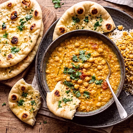 Náhľad receptu Krémový cícerový dhal s naan plackami