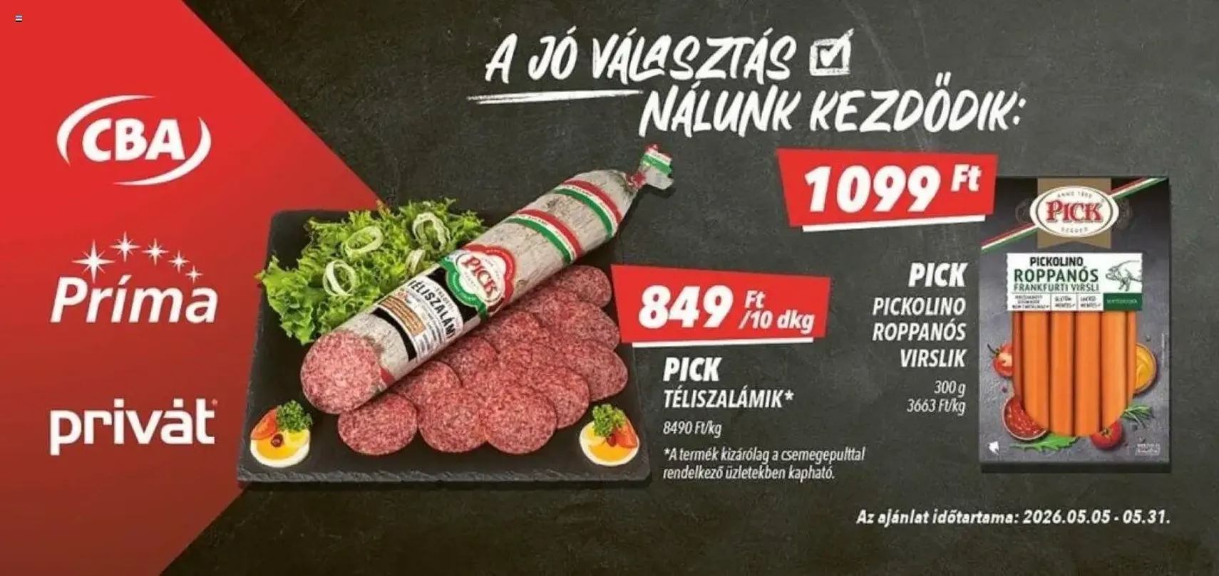 CBA Príma Óriásplakátok - 2026.05.05. érvényes szórólap 4 oldal 5 oldalból