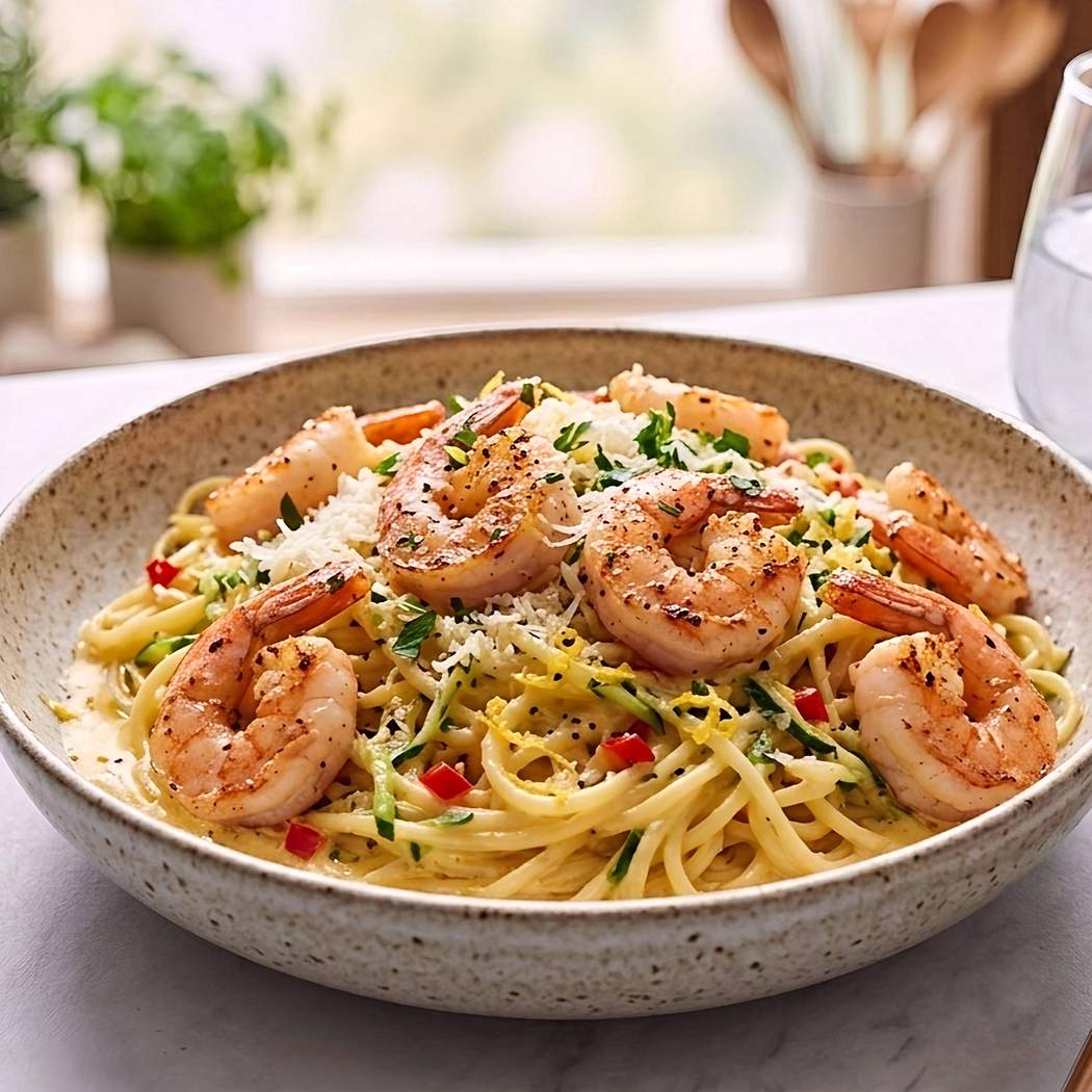 Citrónové špagety s krevetami
