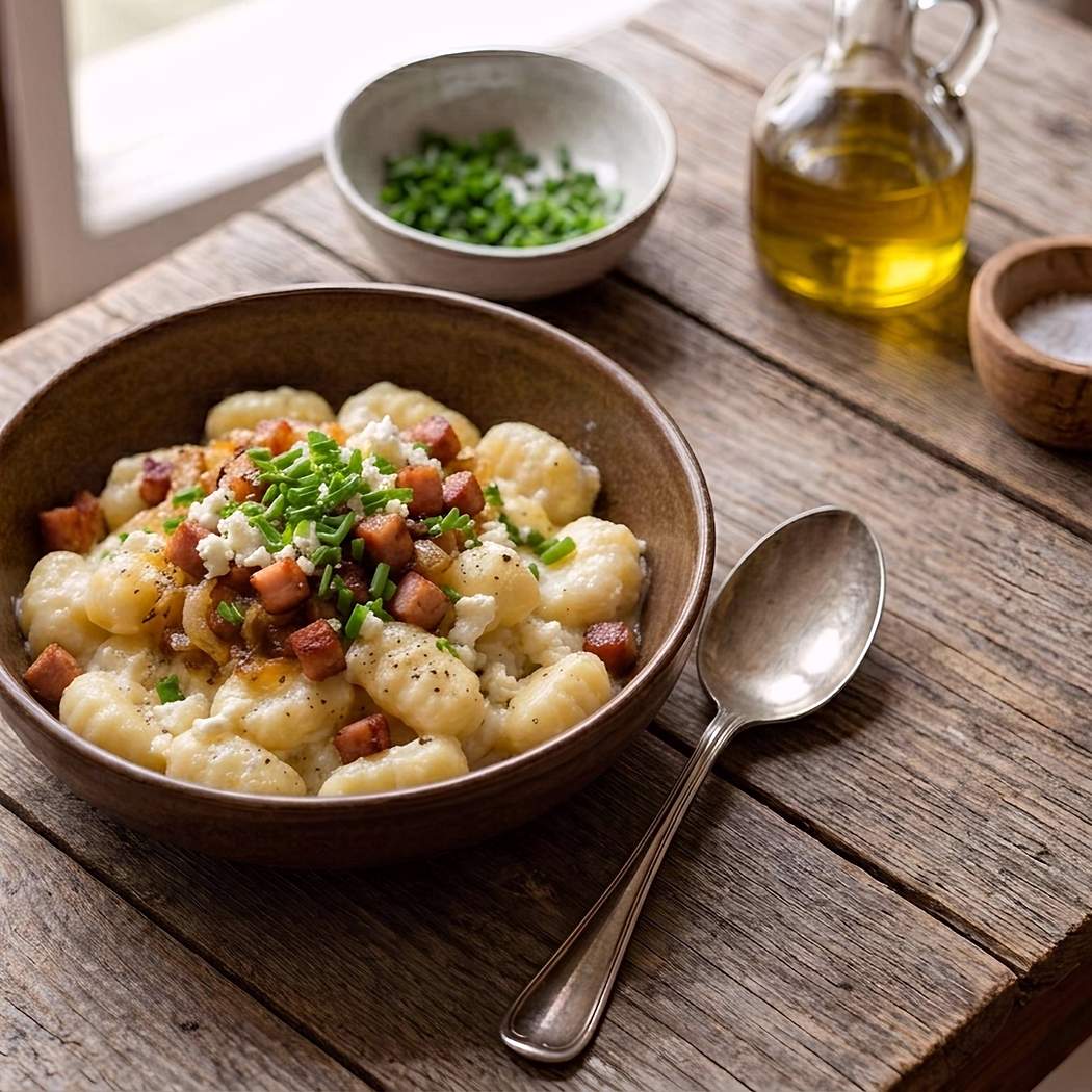 Bleskové gnocchi s bryndzou a slaninou