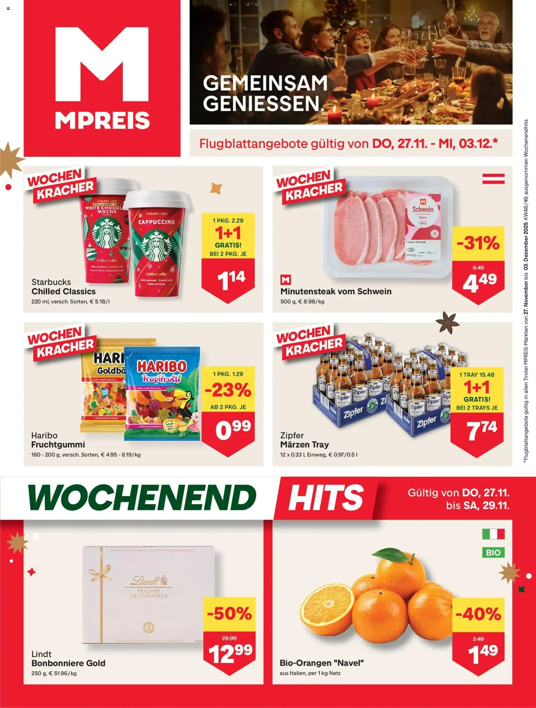 MPREIS Flugblatt - Gültiger Prospekt ab 27.11.2025, Seite 1 von insgesamt 15