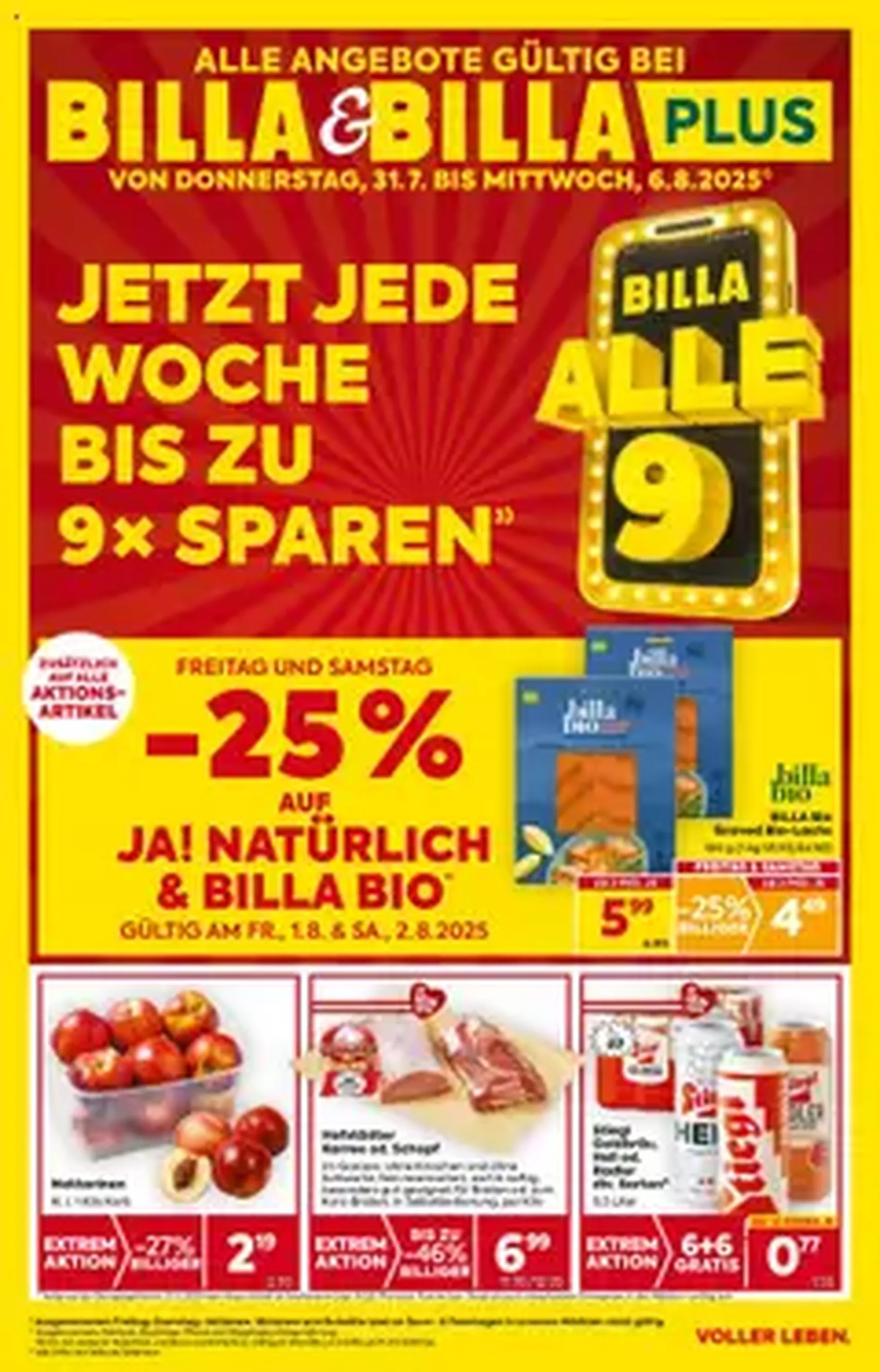 Billa Flugblatt - Gültiger Prospekt ab 31.07.2025, Seite 1 von insgesamt 1