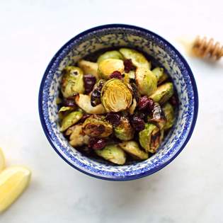 Recipe preview Roasted Pear and Cranberry Brussels Sprouts