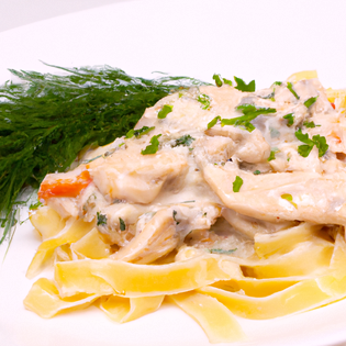 Previsualización de la receta Receta peruana de pollo strogonoff con pasta