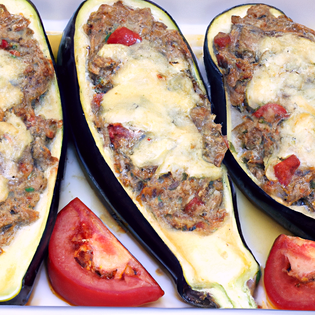 Previsualización de la receta Receta de berenjenas rellenas de carne picada y tomate sin bechamel