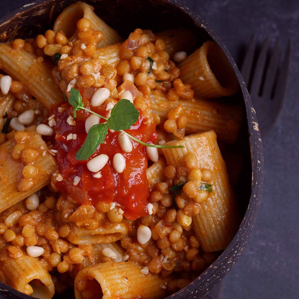 Végső vegán lencse bolognai tészta