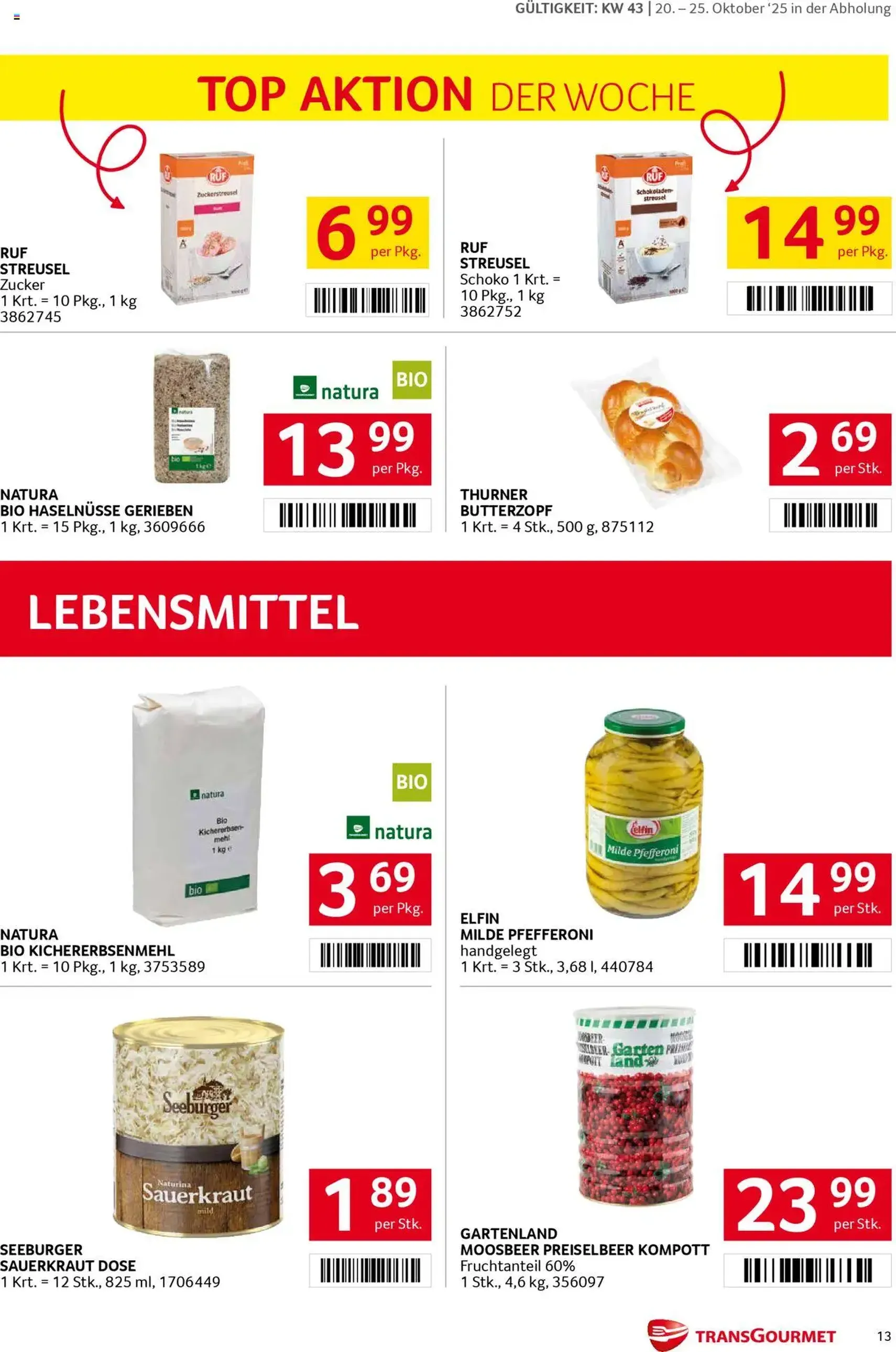 Transgourmet Flugblatt - Gültiger Prospekt ab 20.10.2025, Seite 13 von insgesamt 28 Transgourmet Flugblatt - Gültiger Prospekt ab 20.10.2025, Seite 13 von insgesamt 28