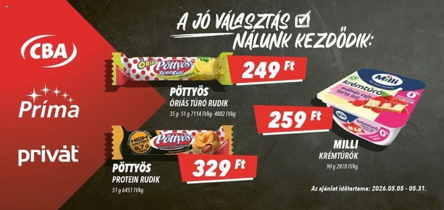 CBA Príma Óriásplakátok - 2026.05.05. érvényes szórólap 5 oldal 5 oldalból