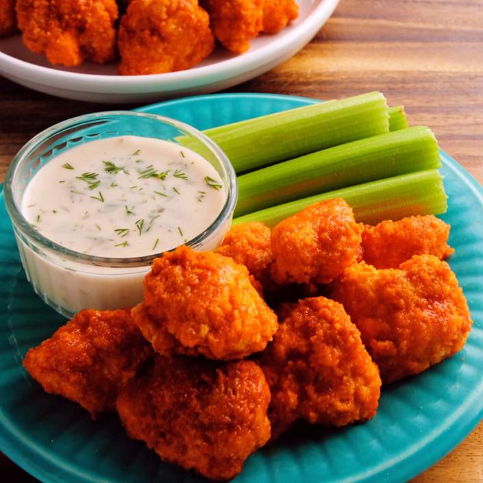 Crispy Vegan Buffalo Cauliflower Bites