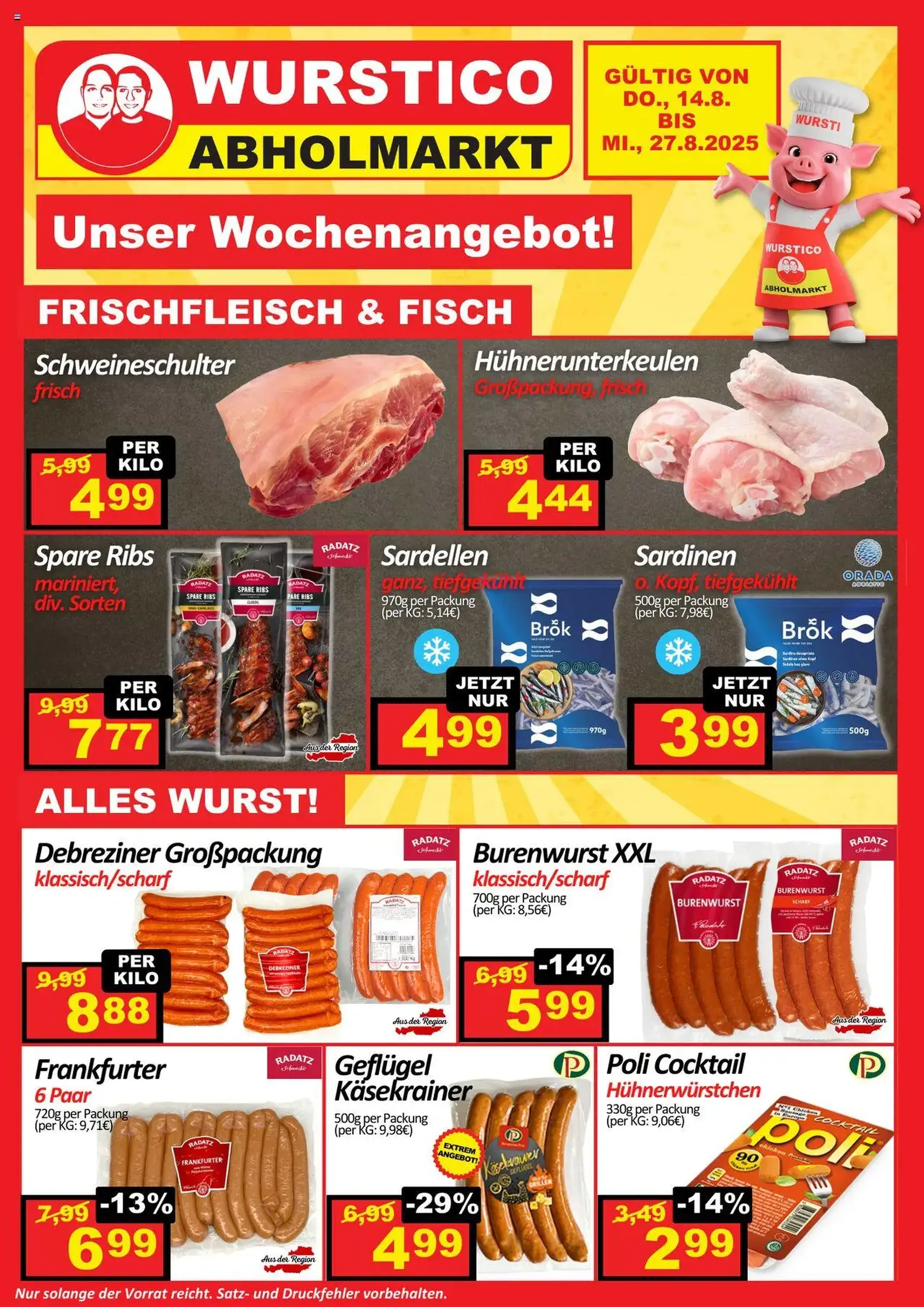 Wurstico Abholmarkt Flugblatt - Gültiger Prospekt ab 14.08.2025, Seite 1 von insgesamt 4