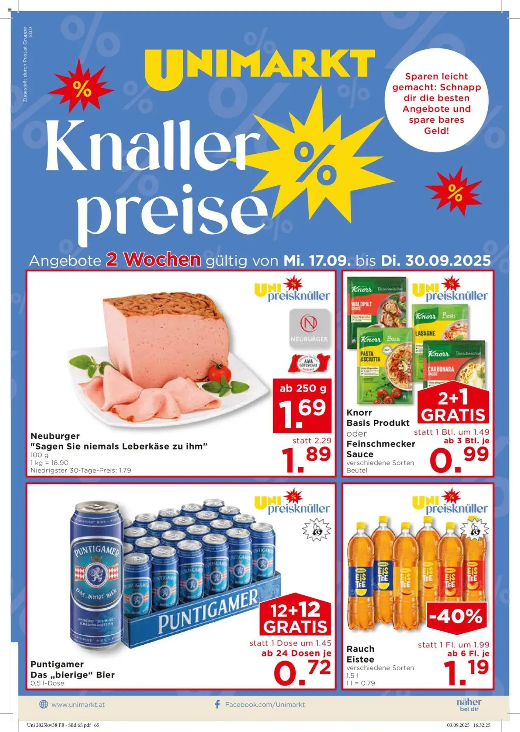 Unimarkt Flugblatt - Gültiger Prospekt ab 17.09.2025, Seite 1 von insgesamt 16