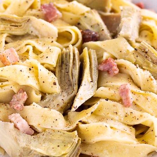 Anteprima ricetta Tagliatelle Carciofi e Pancetta