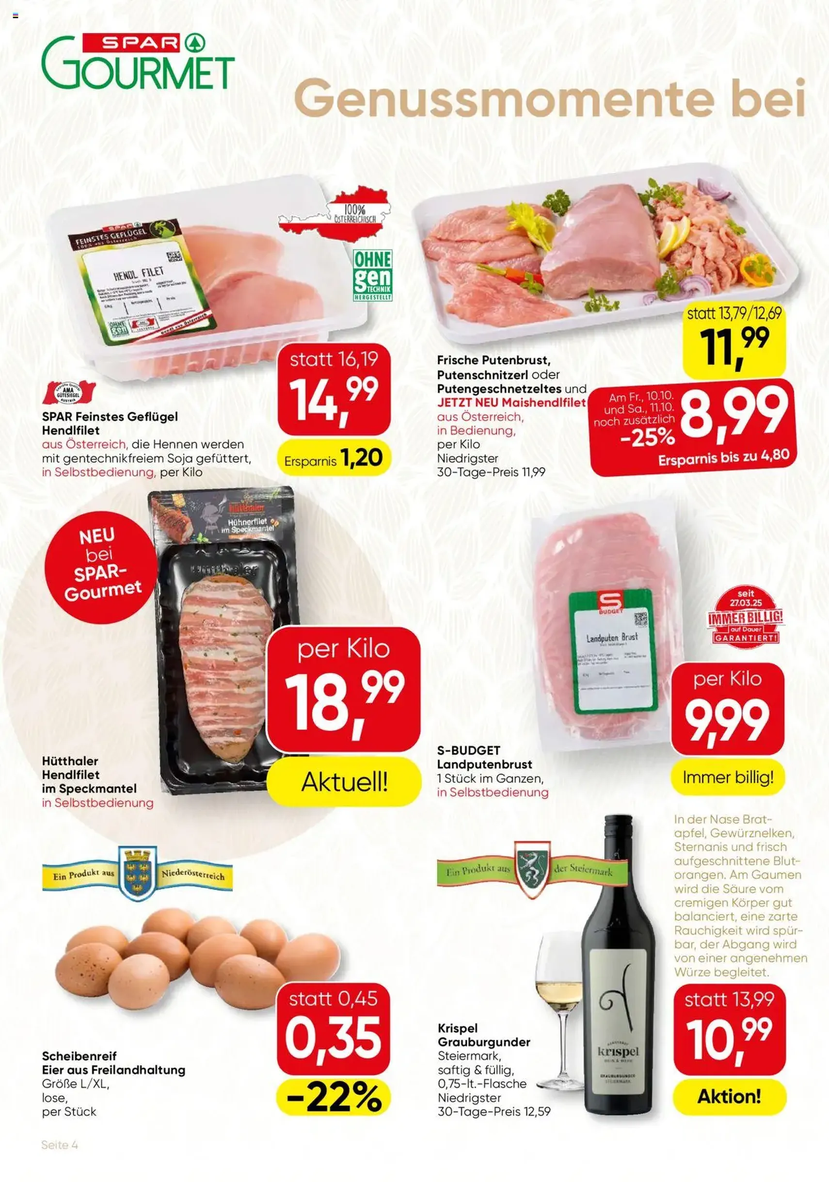 SPAR Gourmet Flugblatt - Gültiger Prospekt ab 09.10.2025, Seite 4 von insgesamt 12