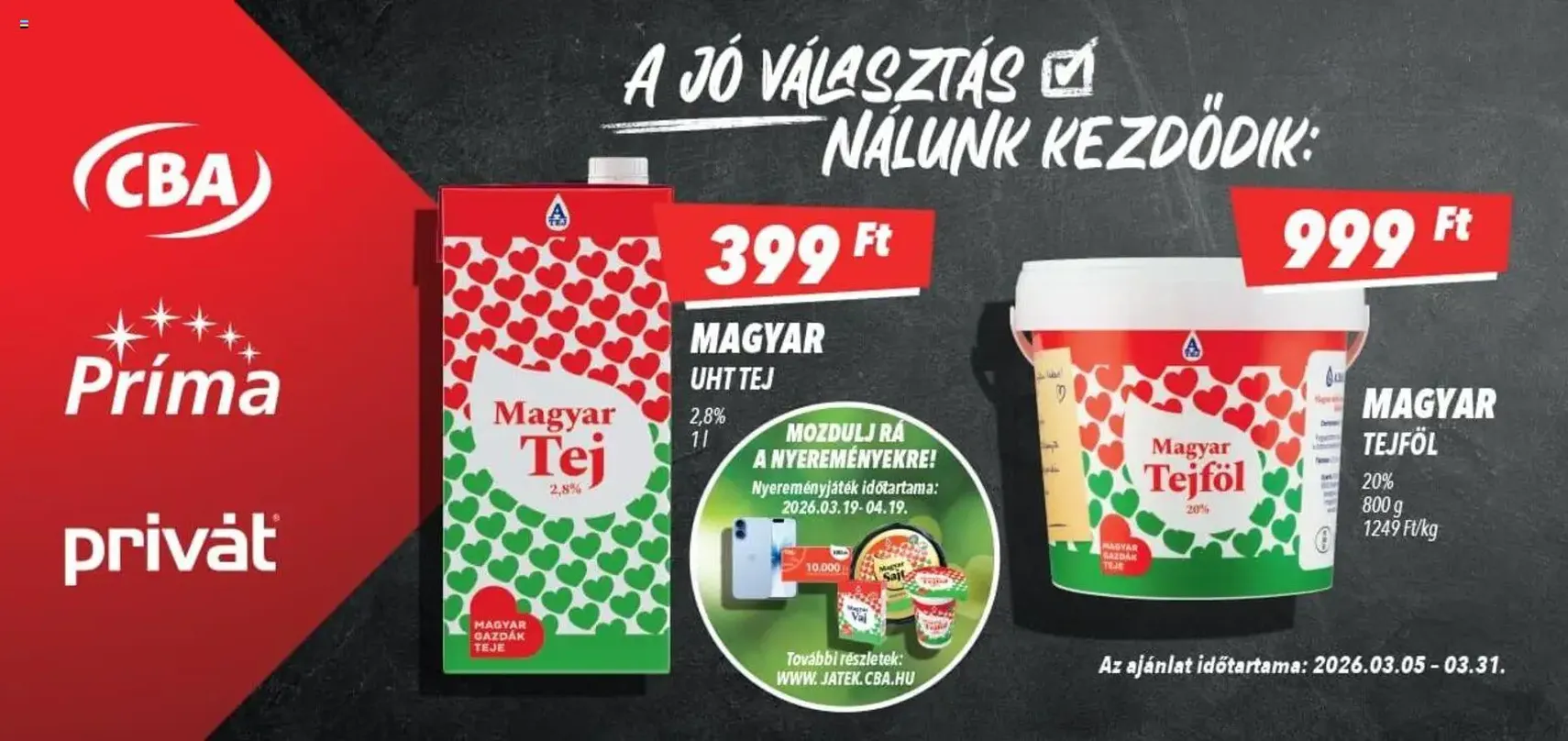 CBA Príma Óriásplakátok - 2026.03.05. érvényes szórólap 2 oldal 4 oldalból