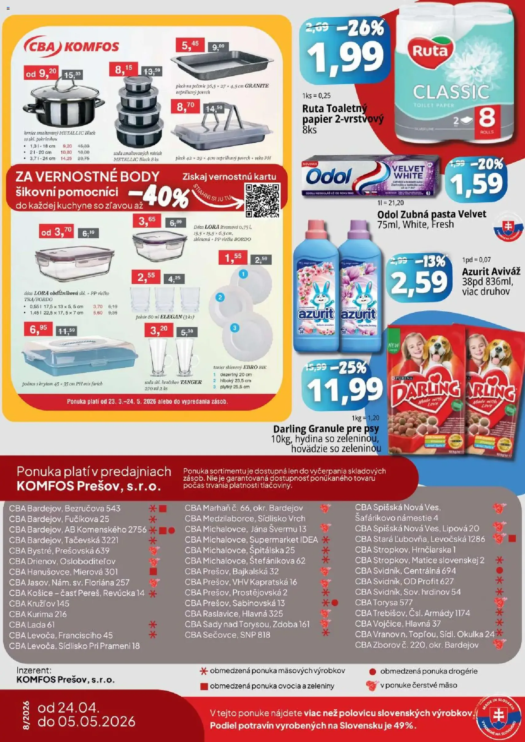 CBA Komfos leták - platný leták od 24.04.2026 strana 16 z 16